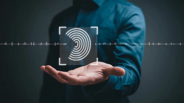 Hand presenting voice authentication hologram sound wave verification system 4K 
