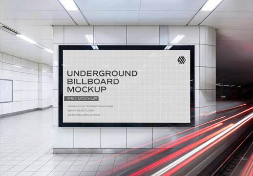 Large Horizontal Billboard on White Subway Wall Mockup