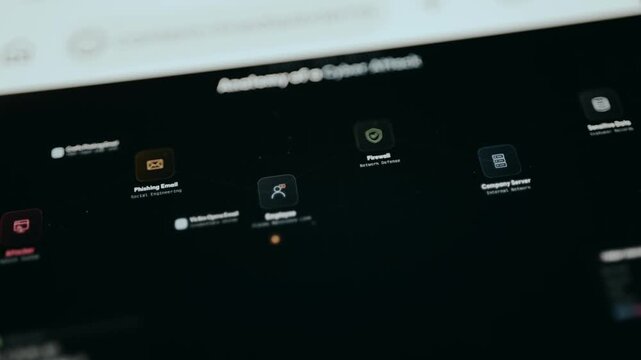 Cyber attack animation, stages of a phishing-based cyber attack