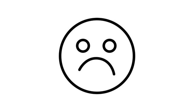 Sad Emoji Face Motion Icon. Animated line art of a sad emoji face expressing sadness, unhappiness, or disappointment.
