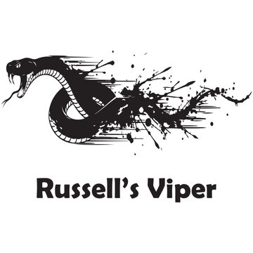 Aggressive Russell&rsquo;s Viper Snake Silhouette with Ink Splash for T-Shirt and Apparel Design Featuring Bold Contrast and Dynamic Visual Impact
