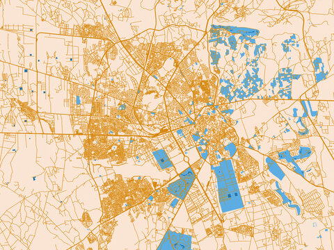 Urban map poster of Marrakesh, Morocco &ndash; gold and blue map palette