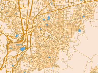 Fototapeta premium Urban map poster of Buenavista, Mexico – golden linework with blue water