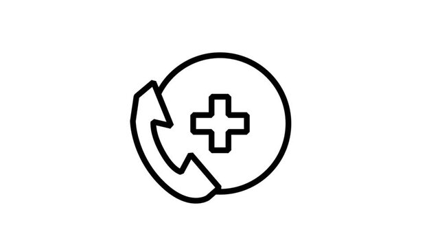 Emergency Call Button Motion Icon. Animated medical icon of a telephone handset with a plus cross sign for emergency calls.