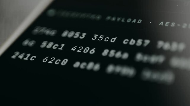 Encrypted payload, hexadecimal values arranged in blocks