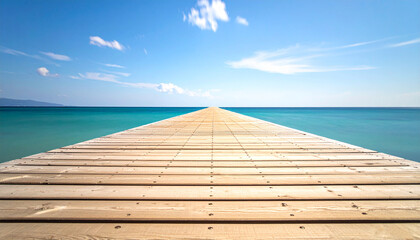 Naklejka premium Ein sehr langer Holzsteg der ins offene Meer führt