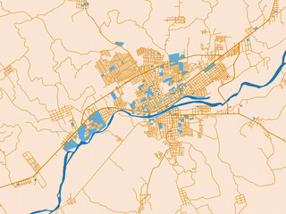 Fototapeta premium Street map of Martinez de la Torre, Mexico in gold and blue map palette