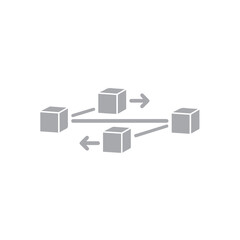 Obraz premium Gray three-dimensional cubes illustrate a cyclical data exchange network diagram on a white background.