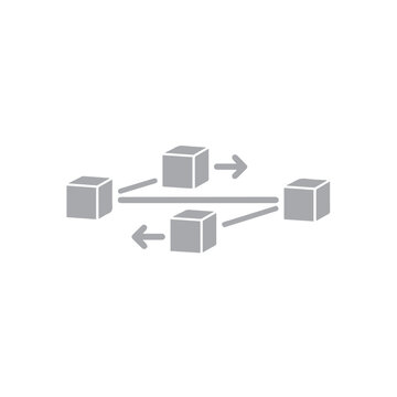 Gray three-dimensional cubes illustrate a cyclical data exchange network diagram on a white background.