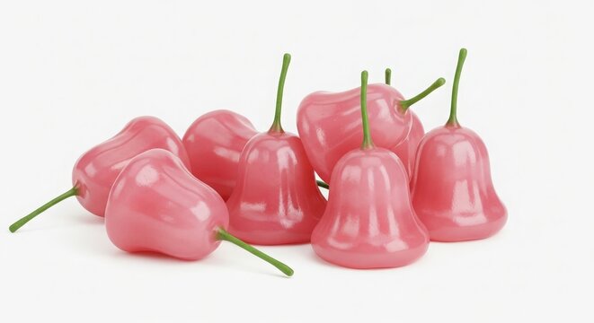 A collection of fresh, ripe pink roseapples showcasing their unique bell shape and glossy texture