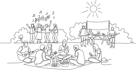 Obraz premium outdoor picnic with friends on sunny day
