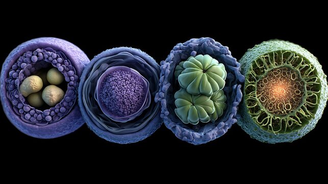 3D model of cell mitosis stages in biology