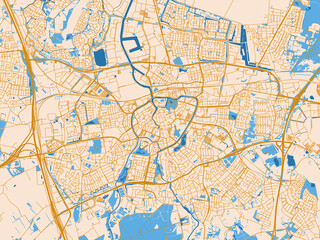 Fototapeta premium Minimal city map of Breda, Netherlands with golden linework with blue water