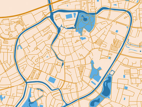 Street network map of Breda Centrum, Netherlands, light cream and blue contrast