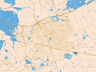 Naklejka premium City map poster of Deurne, Netherlands – cream map with golden roads