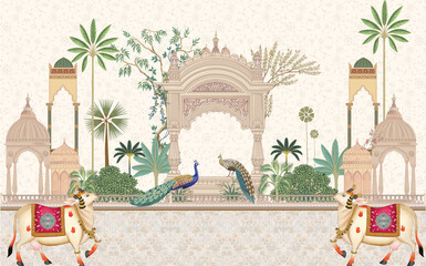 Pichwai, art, painting, lotus, background, Indian, wallpaper, interior, design, Talia, illustration, graphic, drawing, religious, culture, artwork, artistic, art deco, digital © Kalakritiart