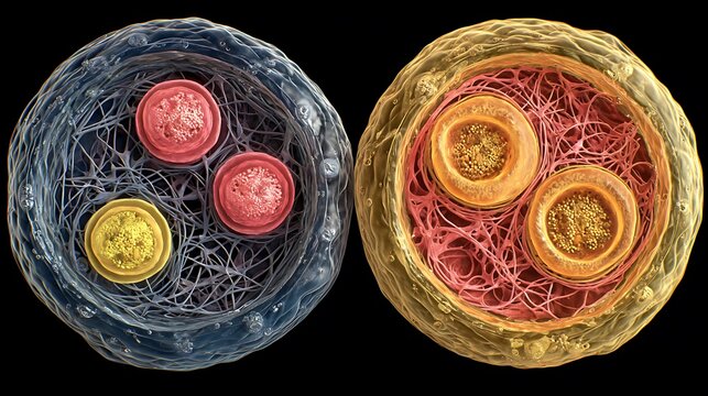 3D model of cell mitosis stages in biology