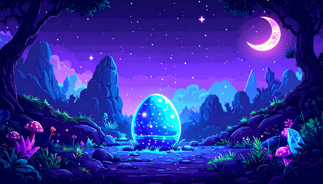 Mystical glowing egg in a surreal alien landscape