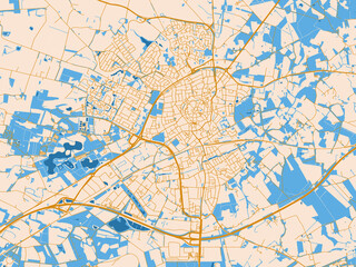 Fototapeta premium City map of Oldenzaal, Netherlands – gold and blue map palette
