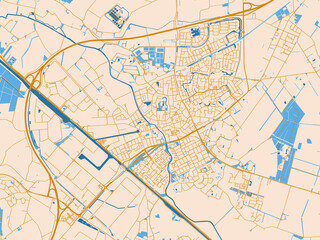 Naklejka premium City map of Veghel, Netherlands – gold and blue map palette