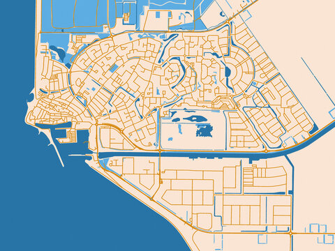 City map poster of Urk, Netherlands &ndash; cream map with golden roads