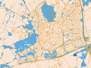 Fototapeta premium Urban map poster of Venray, Netherlands – golden linework with blue water