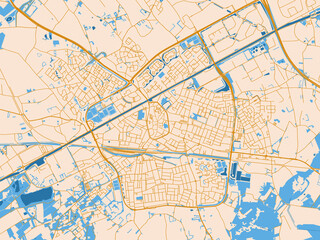 Fototapeta premium Minimal city map of Weert, Netherlands with gold and blue map palette