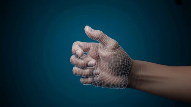 Hand showing haptic feedback device hologram tactile response technology 4K 