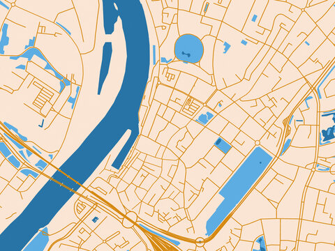 City layout poster &mdash; Venlo Centrum, Netherlands &ndash; gold and blue map palette