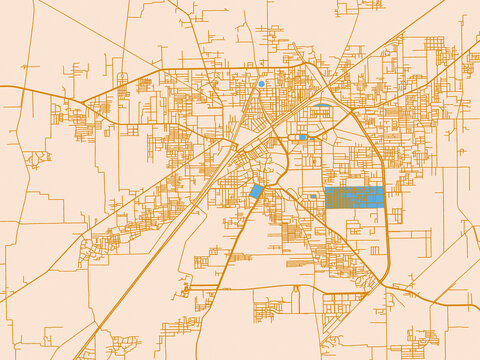 Urban cartographic illustration &mdash; Rahim Yar Khan, Pakistan