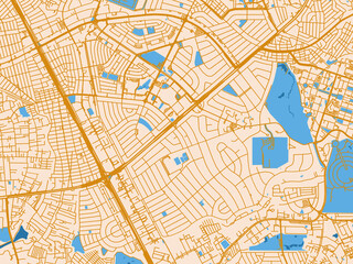 Obraz premium City map poster of Makati City, Philippines – golden linework with blue water