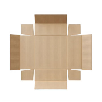 A brown cardboard box with its flaps open.