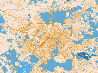 Fototapeta premium Minimal city map of Bialystok, Poland with light cream and blue contrast