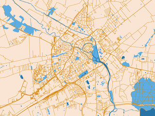 Fototapeta premium Minimal city map of Kalisz, Poland with cream map with golden roads