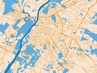 Fototapeta premium Minimal city map of Ostroleka, Poland with mustard-gold streets on cream