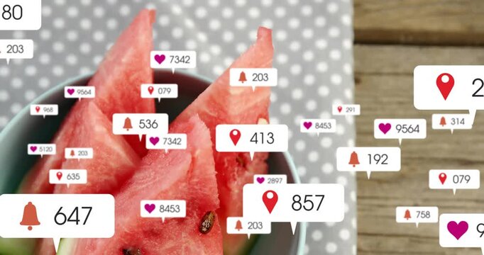 Single white ping appearing, pings flooding over watermelon bowl, showing social engagement surge