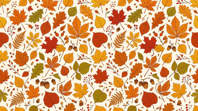 Colorful autumn leaves pattern design with red, orange, and yellow fol