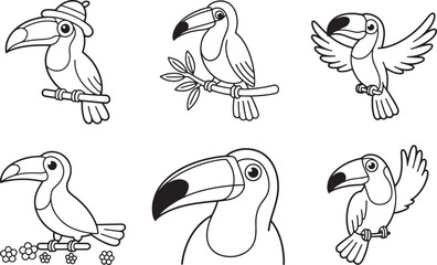 Obraz premium Cute Toucan Bird Line Art for Kids Coloring line art bundle set
