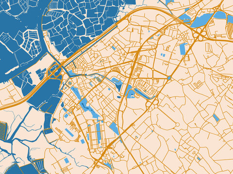 Minimal city map of Aveiro, Portugal with cream map with golden roads