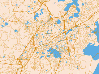 Fototapeta premium Minimal city map of Braga, Portugal with cream map with golden roads