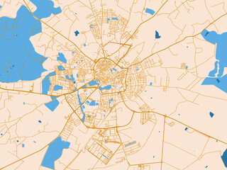 Obraz premium City layout poster — Evora, Portugal – golden linework with blue water