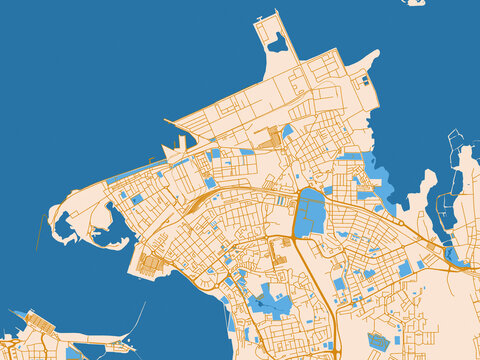 Urban map poster of Barreiro, Portugal &ndash; light cream and blue contrast