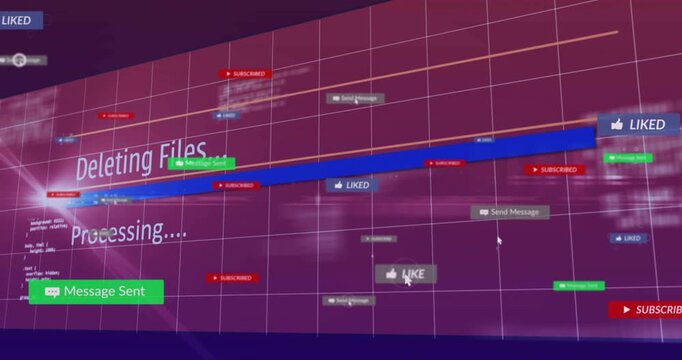 Data wall Processing Deleting Files, cursor clicking making social badges and extending blue bar
