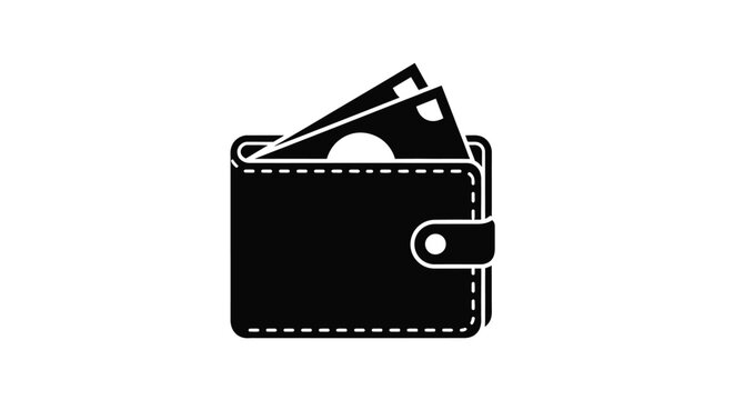 Black wallet with cash protruding a simple graphic silhouette