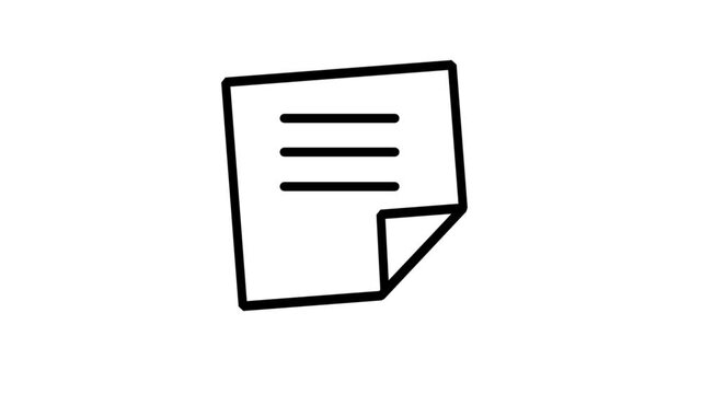 Note Document Page Icon Animation. Line art animation of a paper document or note page representing information and data storage.