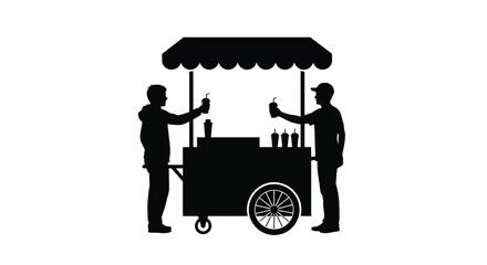 Two people at a food cart serving drinks in black silhouette © MDSAJIB