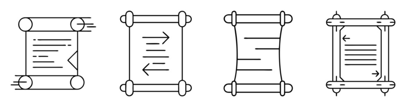 Set of four different vector scrolls illustrations on a white background