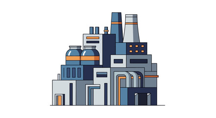 Fototapeta premium Modern Industrial Factory Building with Smokestacks, Clean Energy Concept