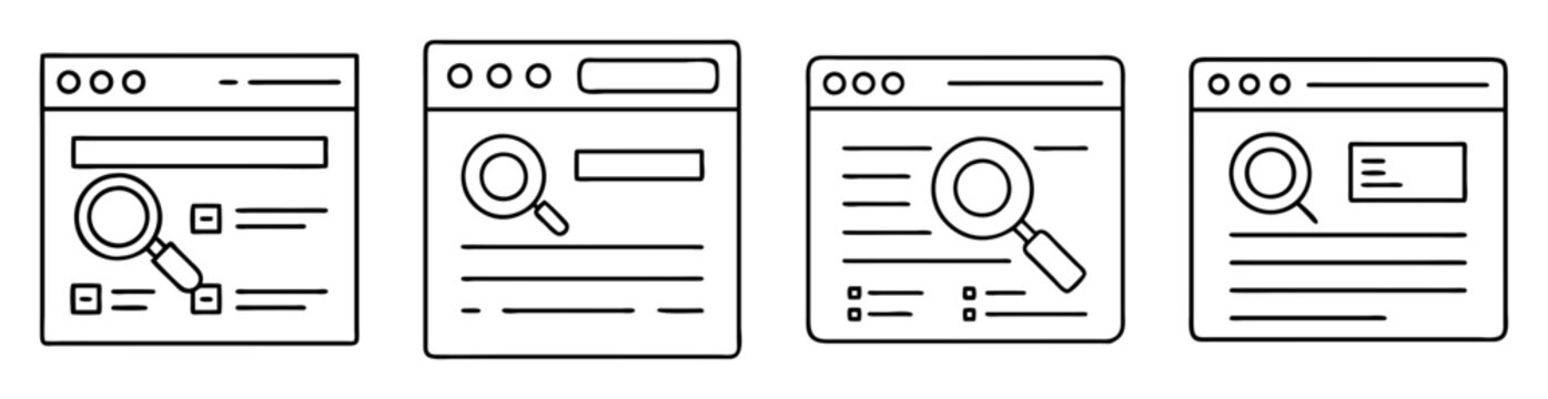 Website search page user interface with magnifying glass icon vector illustration