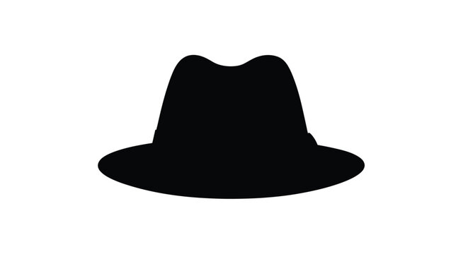 A black fedora hat is displayed as a striking silhouette